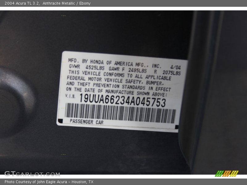 Anthracite Metallic / Ebony 2004 Acura TL 3.2