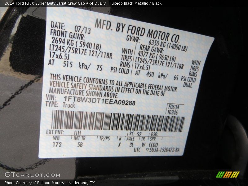 2014 F350 Super Duty Lariat Crew Cab 4x4 Dually Tuxedo Black Metallic Color Code UH