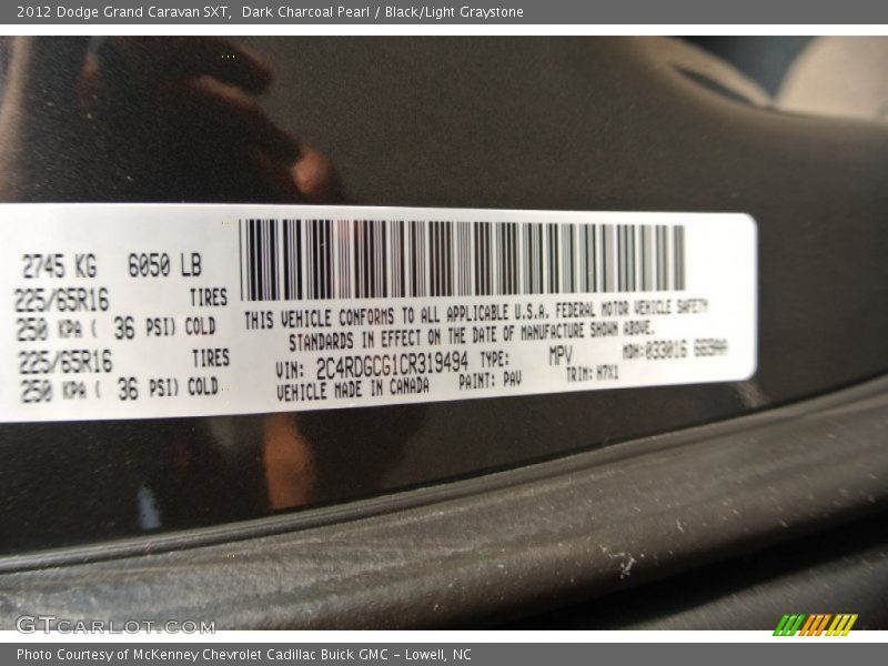 Dark Charcoal Pearl / Black/Light Graystone 2012 Dodge Grand Caravan SXT