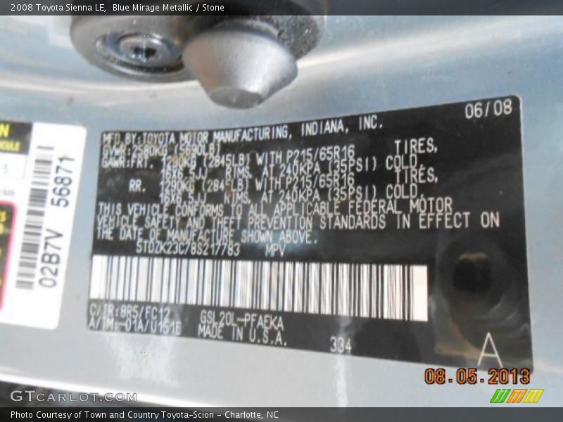Blue Mirage Metallic / Stone 2008 Toyota Sienna LE