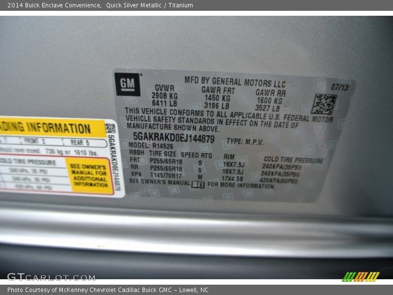 Quick Silver Metallic / Titanium 2014 Buick Enclave Convenience