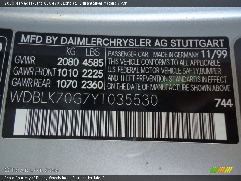 Brilliant Silver Metallic / Ash 2000 Mercedes-Benz CLK 430 Cabriolet