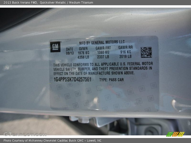 Quicksilver Metallic / Medium Titanium 2013 Buick Verano FWD