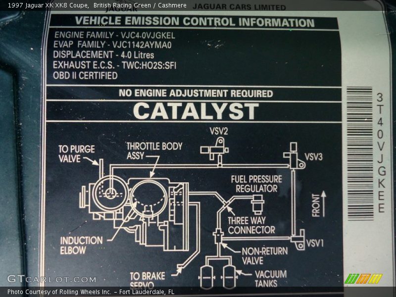 Info Tag of 1997 XK XK8 Coupe
