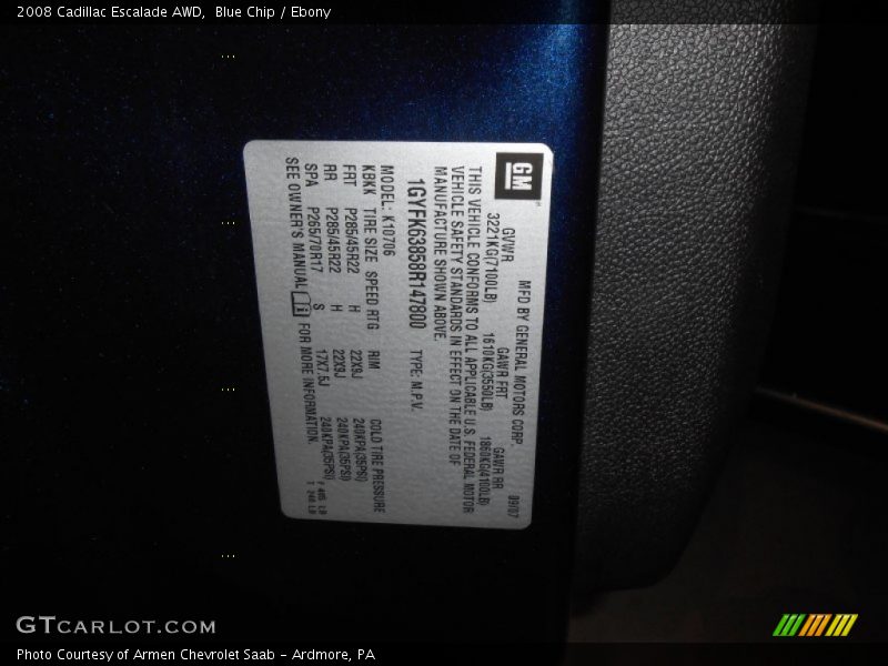 Blue Chip / Ebony 2008 Cadillac Escalade AWD