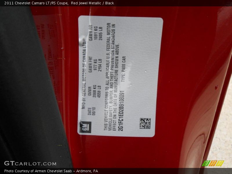 Red Jewel Metallic / Black 2011 Chevrolet Camaro LT/RS Coupe