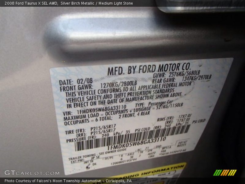 Silver Birch Metallic / Medium Light Stone 2008 Ford Taurus X SEL AWD