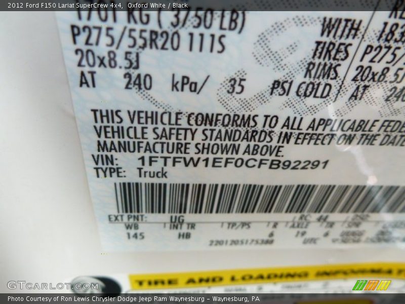 Oxford White / Black 2012 Ford F150 Lariat SuperCrew 4x4