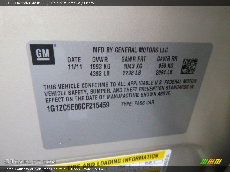 Gold Mist Metallic / Ebony 2012 Chevrolet Malibu LT
