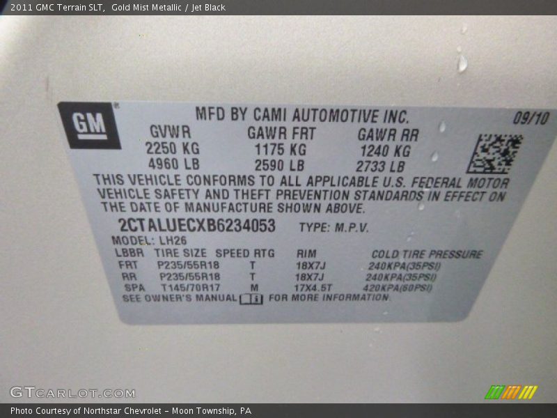 Gold Mist Metallic / Jet Black 2011 GMC Terrain SLT