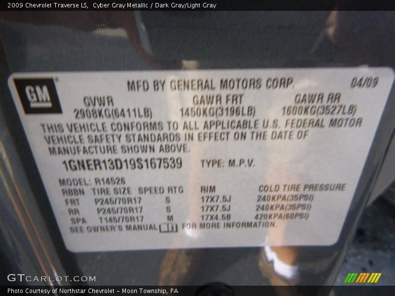 Cyber Gray Metallic / Dark Gray/Light Gray 2009 Chevrolet Traverse LS