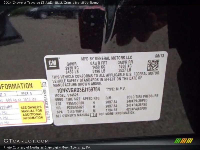 Black Granite Metallic / Ebony 2014 Chevrolet Traverse LT AWD