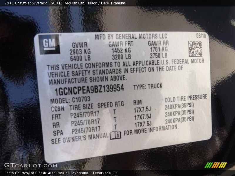 Black / Dark Titanium 2011 Chevrolet Silverado 1500 LS Regular Cab