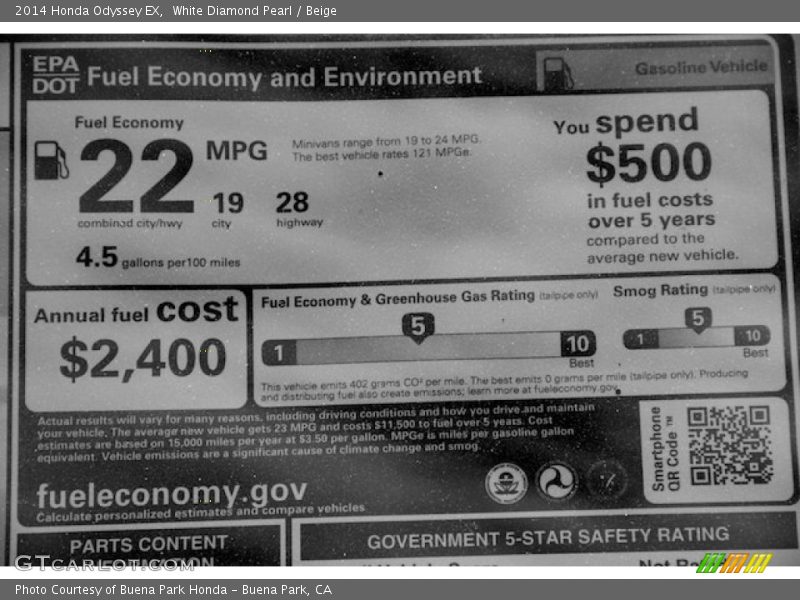 White Diamond Pearl / Beige 2014 Honda Odyssey EX