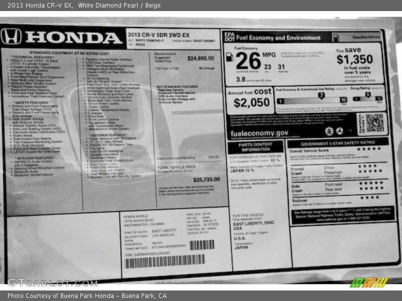 White Diamond Pearl / Beige 2013 Honda CR-V EX