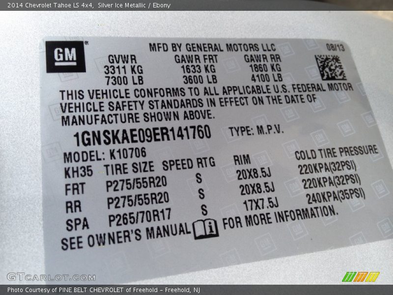 Silver Ice Metallic / Ebony 2014 Chevrolet Tahoe LS 4x4
