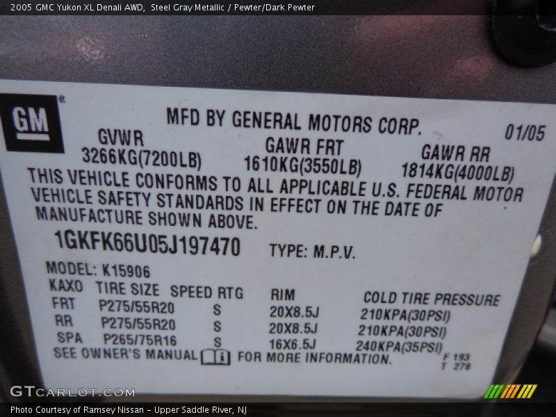 Steel Gray Metallic / Pewter/Dark Pewter 2005 GMC Yukon XL Denali AWD
