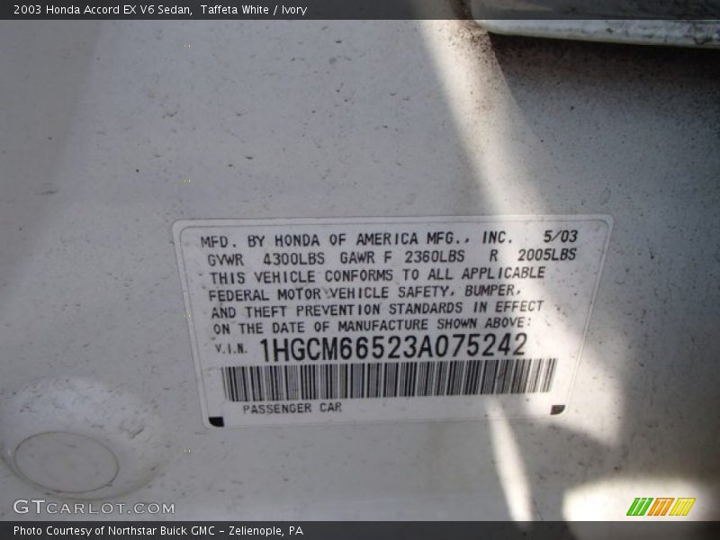 Taffeta White / Ivory 2003 Honda Accord EX V6 Sedan