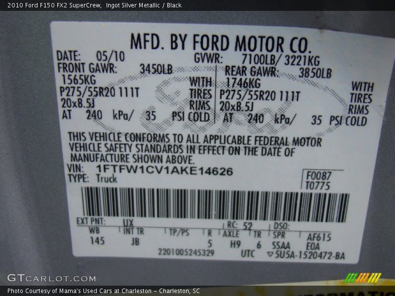 Ingot Silver Metallic / Black 2010 Ford F150 FX2 SuperCrew