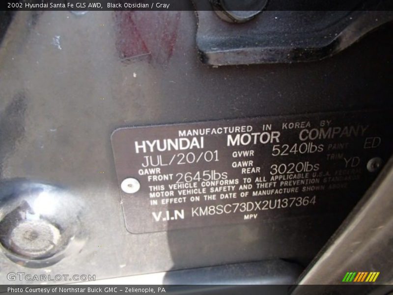 Black Obsidian / Gray 2002 Hyundai Santa Fe GLS AWD