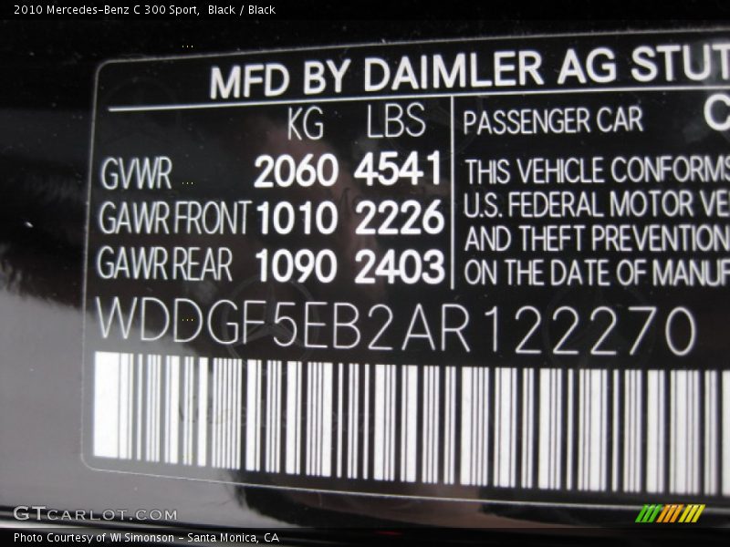 Black / Black 2010 Mercedes-Benz C 300 Sport