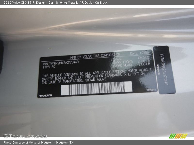 Cosmic White Metallic / R Design Off Black 2010 Volvo C30 T5 R-Design