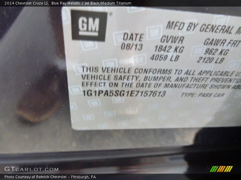 Blue Ray Metallic / Jet Black/Medium Titanium 2014 Chevrolet Cruze LS