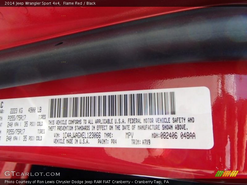 2014 Wrangler Sport 4x4 Flame Red Color Code PR4
