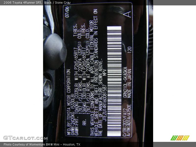 Black / Stone Gray 2006 Toyota 4Runner SR5
