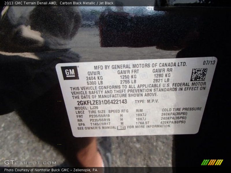 Carbon Black Metallic / Jet Black 2013 GMC Terrain Denali AWD