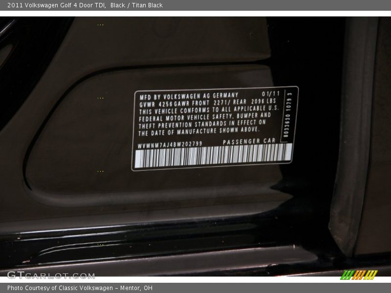 Black / Titan Black 2011 Volkswagen Golf 4 Door TDI