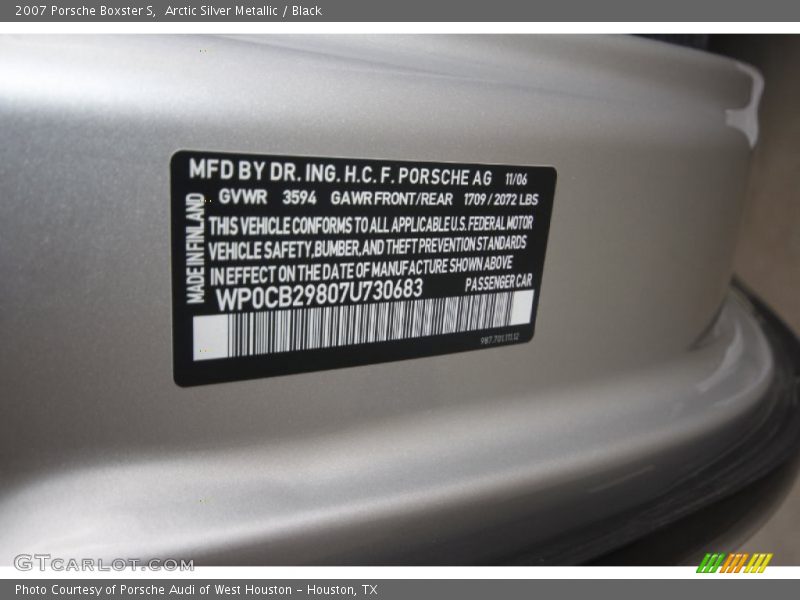 Arctic Silver Metallic / Black 2007 Porsche Boxster S