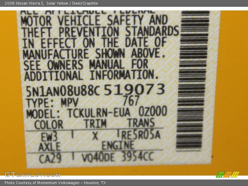 Solar Yellow / Steel/Graphite 2008 Nissan Xterra S