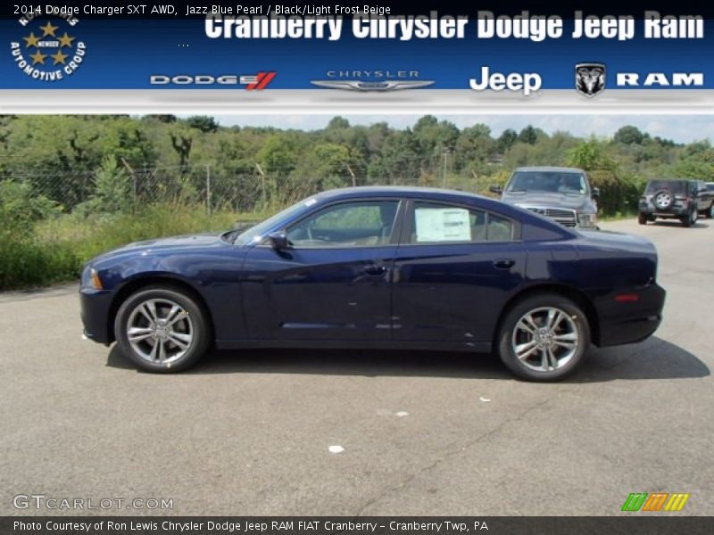 Jazz Blue Pearl / Black/Light Frost Beige 2014 Dodge Charger SXT AWD
