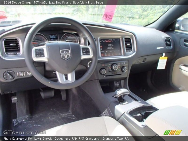 Jazz Blue Pearl / Black/Light Frost Beige 2014 Dodge Charger SXT AWD