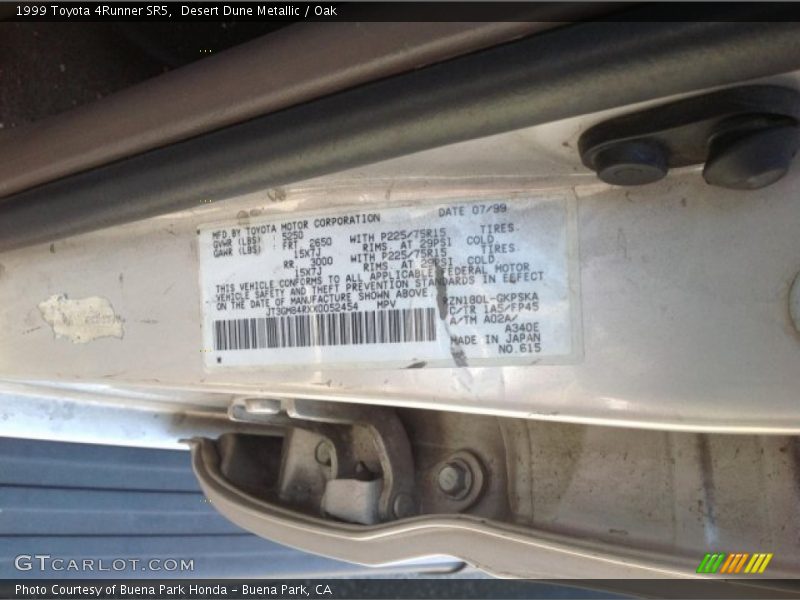 Desert Dune Metallic / Oak 1999 Toyota 4Runner SR5