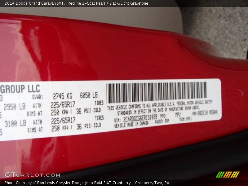 2014 Grand Caravan SXT Redline 2-Coat Pearl Color Code PRM
