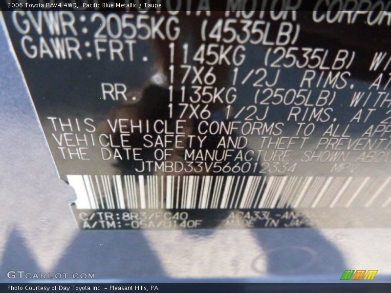 Pacific Blue Metallic / Taupe 2006 Toyota RAV4 4WD