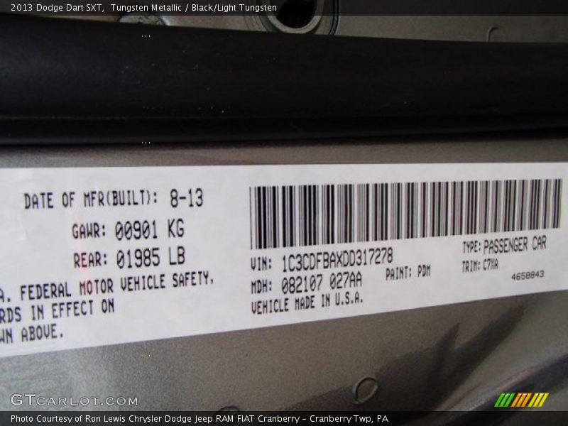 Tungsten Metallic / Black/Light Tungsten 2013 Dodge Dart SXT