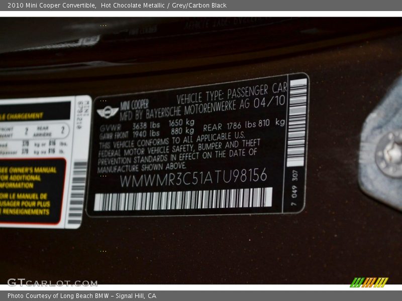 Hot Chocolate Metallic / Grey/Carbon Black 2010 Mini Cooper Convertible