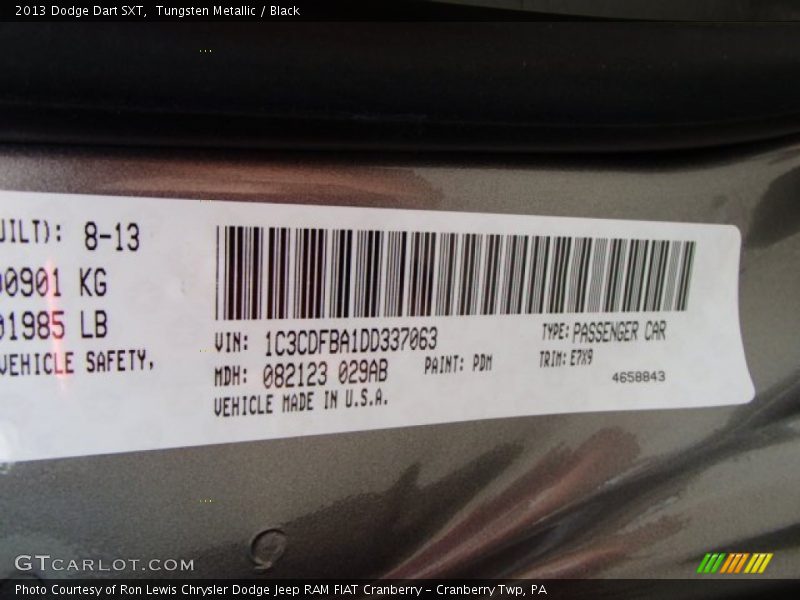 Tungsten Metallic / Black 2013 Dodge Dart SXT
