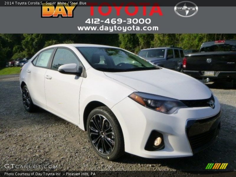 Super White / Steel Blue 2014 Toyota Corolla S