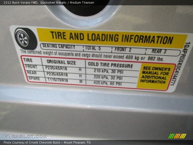 Quicksilver Metallic / Medium Titanium 2012 Buick Verano FWD