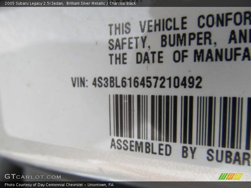 Brilliant Silver Metallic / Charcoal Black 2005 Subaru Legacy 2.5i Sedan