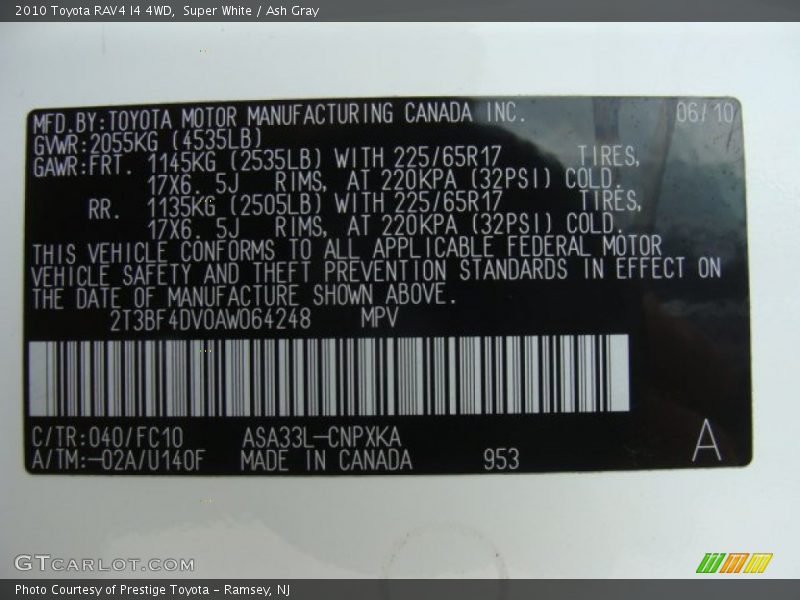 Super White / Ash Gray 2010 Toyota RAV4 I4 4WD