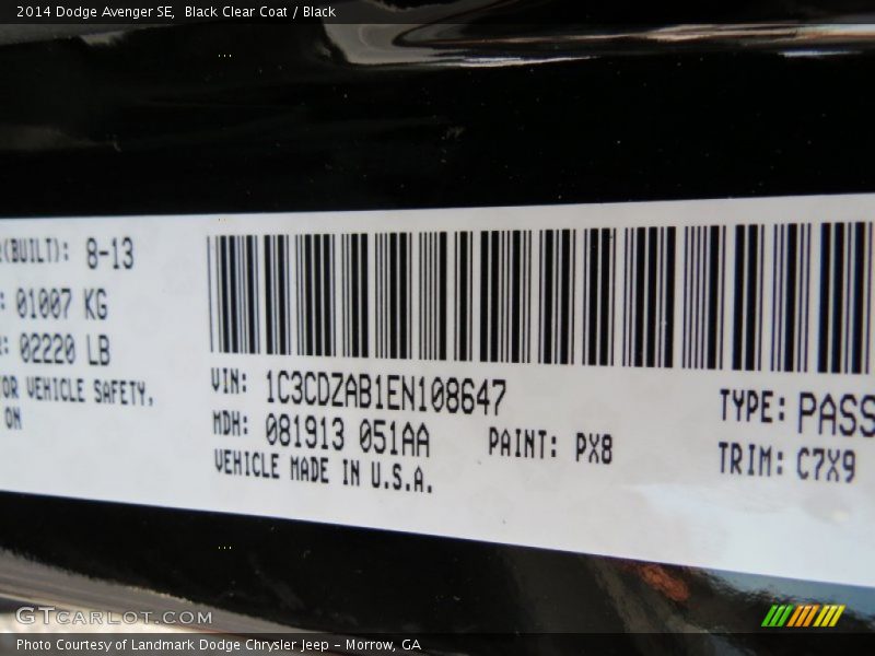 Black Clear Coat / Black 2014 Dodge Avenger SE