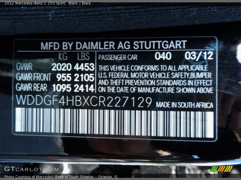 Black / Black 2012 Mercedes-Benz C 250 Sport