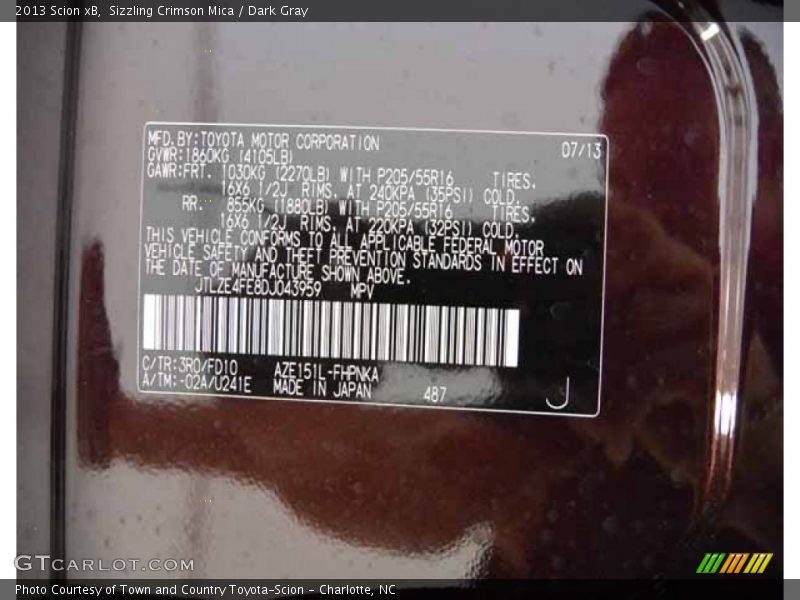 Sizzling Crimson Mica / Dark Gray 2013 Scion xB