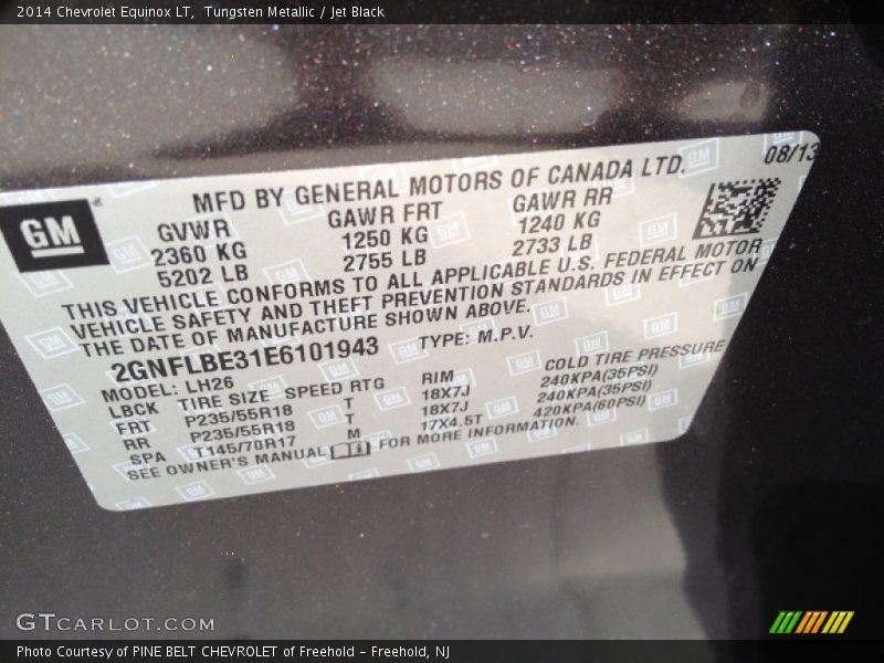 Tungsten Metallic / Jet Black 2014 Chevrolet Equinox LT