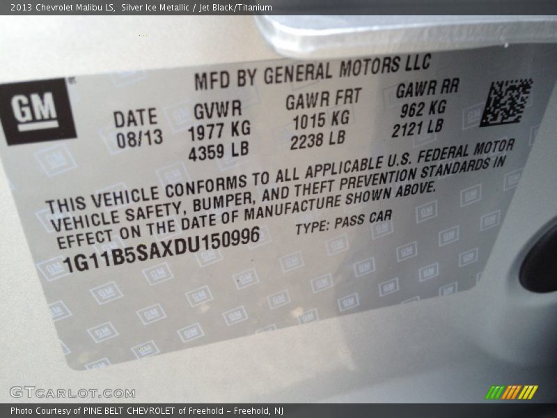 Silver Ice Metallic / Jet Black/Titanium 2013 Chevrolet Malibu LS